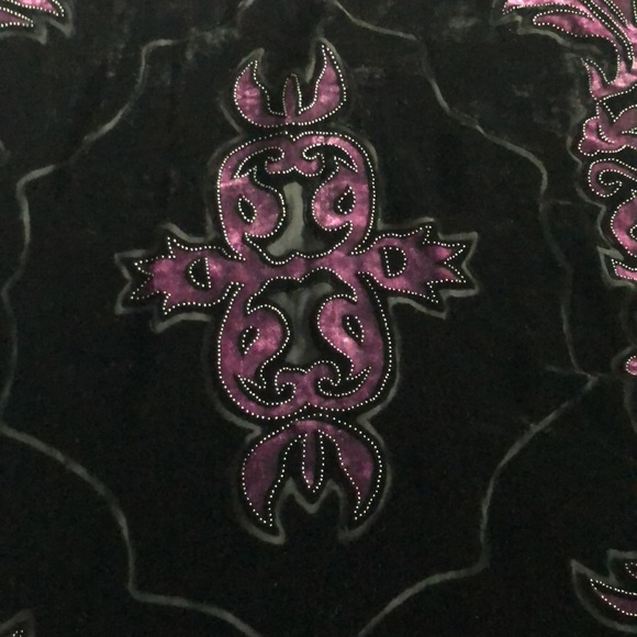 VTG Stunning PURPLE BLACK silk burnout VELVET long fringe art deco wrap shawl - Picture 11 of 15
